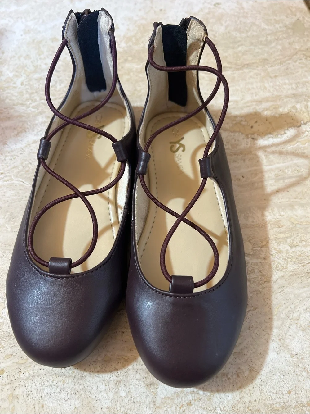 Yosi Samra Burgundy Lace-Up Ballet Flats